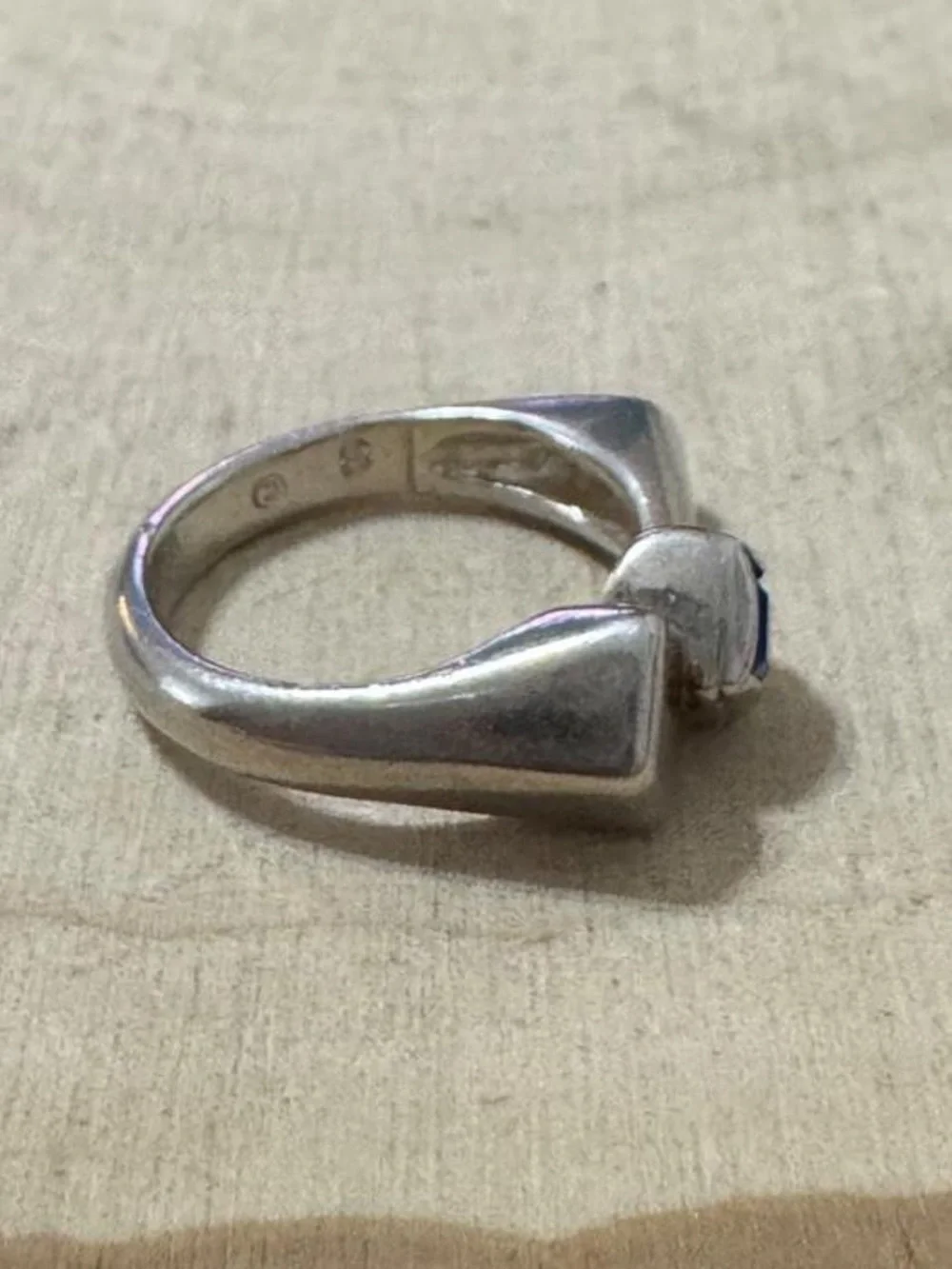 925 Sterling Silver Modernist Blue Gemstone Ring Size 5